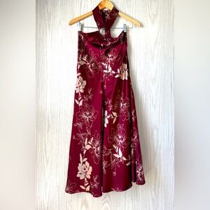 BANANA REPUBLIC Burgundy 100% SILK Floral Halter Dress  Size 4 EUC